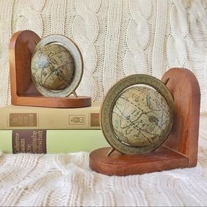 Vintage Globe Bookends Globes Neutral Timeless Set